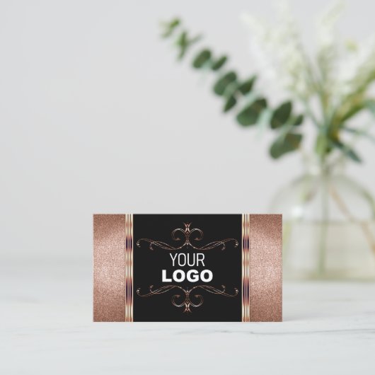 Noble Black Roos Gold Glitter Ornamental met Logo Visitekaartje (Staand voorkant)