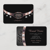 Noble Black Roos Gold Shiny Diamonds met Initialen Visitekaartje (Voorkant / Achterkant)