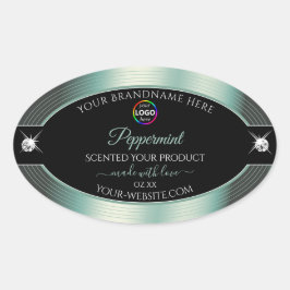 Noble Black Shiny Icy Blauwgroen met Logo Product  Ovale Sticker