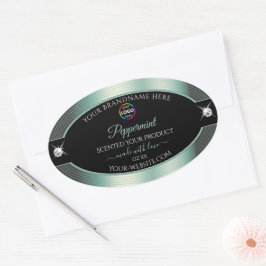 Noble Black Shiny Icy Blauwgroen met Logo Product Ovale Sticker