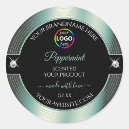Noble Black Shiny Icy Blauwgroen met Logo Product Ronde Sticker