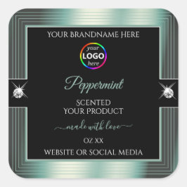 Noble Black Shiny Icy Blauwgroen met Logo Product  Vierkante Sticker