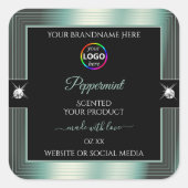 Noble Black Shiny Icy Blauwgroen met Logo Product  Vierkante Sticker (Voorkant)