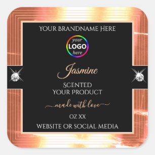 Noble Black Shiny Salmon Cream Logo Productlabel Vierkante Sticker
