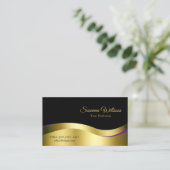 Noble Black Wavy Gold Decor Classy en luxe Visitekaartje (Staand voorkant)
