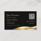 Noble Black Wavy Gold Decor Initialen en QR-code Visitekaartje (Achterkant)