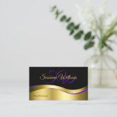 Noble Black Wavy Gold Decor Initialen en QR-code Visitekaartje (Staand voorkant)