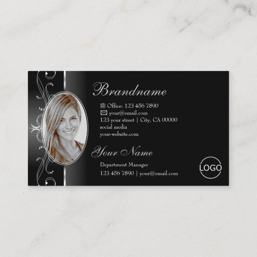 Noble Black White Squiggins Jewels Logo en foto Visitekaartje (Achterkant)