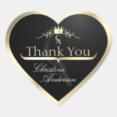 Noble Black with Gold Frame and Monogram Thank You Hart Sticker (Voorkant)