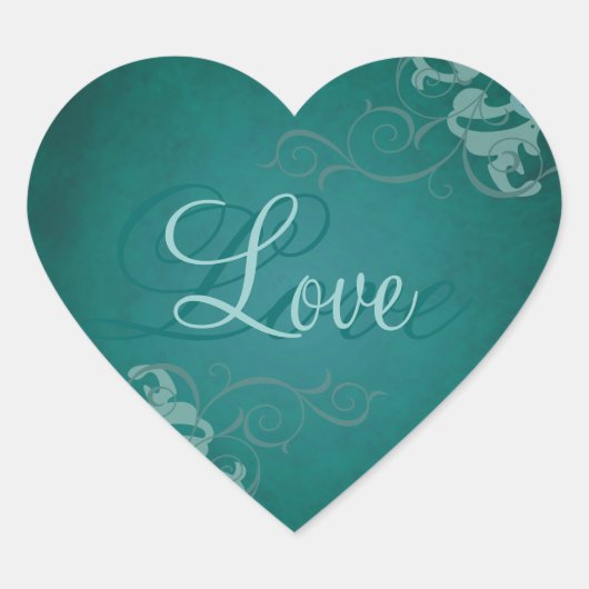 Noble Blauwgroen Scroll Hart Blauwgroen Liefde Sti Hart Sticker (Voorkant)