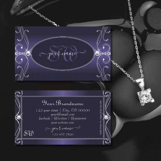 Noble Blue Ombre  Sparkle Diamonds Initialen Visitekaartje