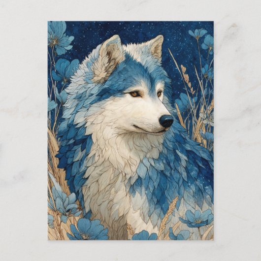 Noble Blue Wolf in Golden Grass Garden Briefkaart (Voorkant)