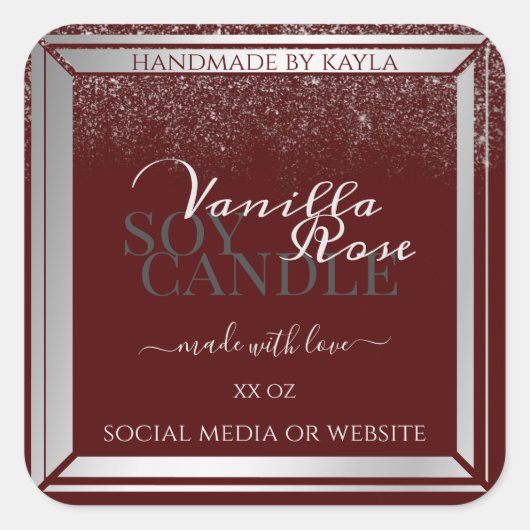 Noble Bourgogne en Zilver Product Verpakkingsetike Vierkante Sticker (Voorkant)