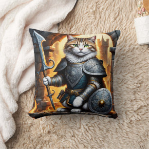 Noble Cat in Armor met zwaard en schild Kussen