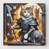 Noble Cat in Armor met zwaard en schild Vierkante Klok (Voorkant)