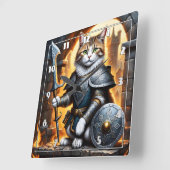 Noble Cat in Armor met zwaard en schild Vierkante Klok (Hoek)
