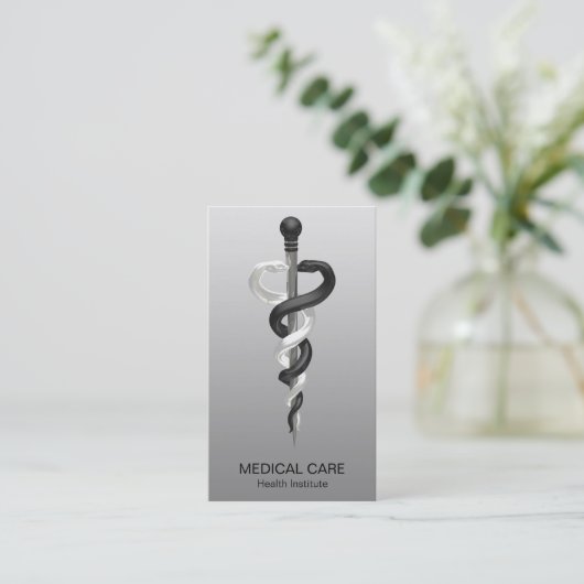 Noble Classy Medical Elegant Black White Asclepius Visitekaartje (Staand voorkant)