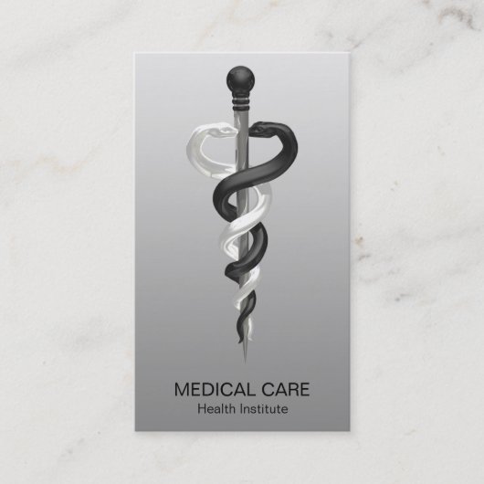 Noble Classy Medical Elegant Black White Asclepius Visitekaartje (Voorkant)