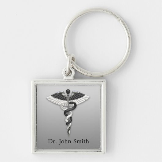Noble Classy Medical Elegant Black White Caduceus Sleutelhanger (Voorkant)