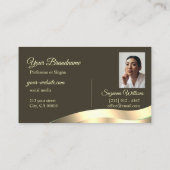 Noble Dark Brown Wavy Gold Decor Initialen Foto Visitekaartje (Achterkant)