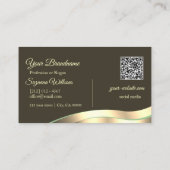 Noble Dark Brown Wavy Gold Decor Initialen QR-code Visitekaartje (Achterkant)