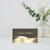 Noble Dark Brown Wavy Gold Decor met Initialen Visitekaartje (Staand voorkant)