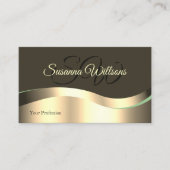 Noble Dark Brown Wavy Gold Decor met Initialen Visitekaartje (Voorkant)