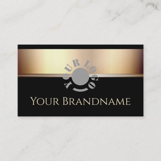 Noble Dark Gold Gradient op zwart met Logo Luxury Visitekaartje (Voorkant)