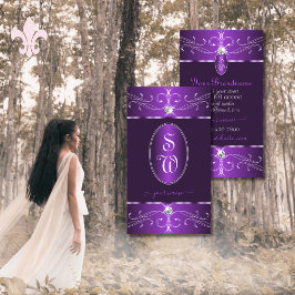 Noble Dark Paarse Lila  Ornamenten Monogram Visitekaartje