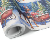 Noble Doberman Guarding Christmas Sleigh Winter Cadeaupapier (Rol Hoek)