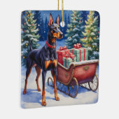 Noble Doberman Guarding Christmas Sleigh Winter Keramisch Ornament (Rechts)