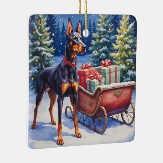 Noble Doberman Guarding Christmas Sleigh Winter Keramisch Ornament (Rechts)