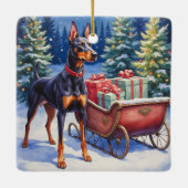 Noble Doberman Guarding Christmas Sleigh Winter Keramisch Ornament (Achterkant)