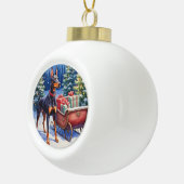 Noble Doberman Guarding Christmas Sleigh Winter Keramische Bal Ornament (Rechts)
