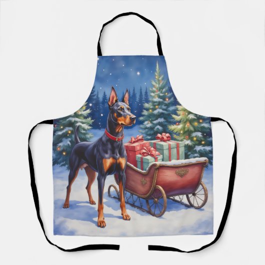 Noble Doberman Guarding Christmas Sleigh Winter Schort (Voorkant)