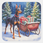 Noble Doberman Guarding Christmas Sleigh Winter Vierkante Sticker (Voorkant)