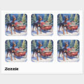 Noble Doberman Guarding Christmas Sleigh Winter Vierkante Sticker (Vel)