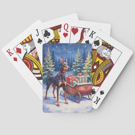 Noble Dobermann die Kerstslee van de Winter bewaak Pokerkaarten (Achterkant)