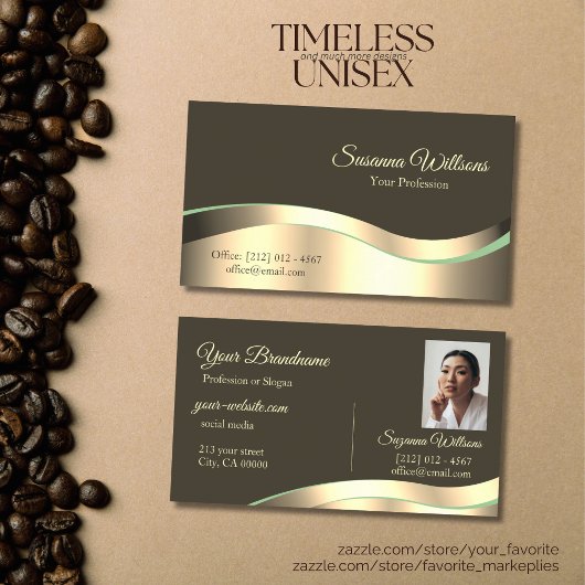 Noble Donkerbruin Wavy Gold Decor met Foto Luxe Visitekaartje