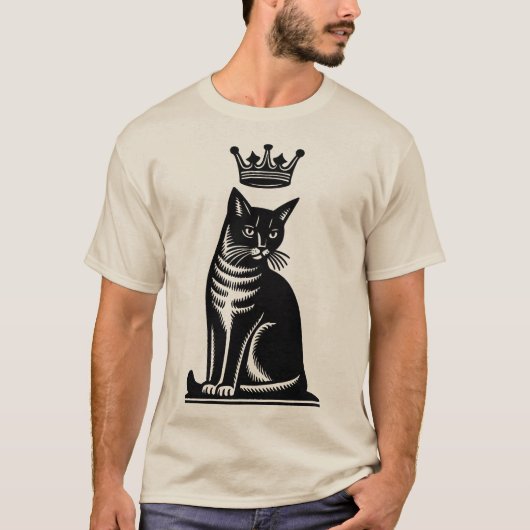 Noble Feline Woodcut Style T-shirt (Voorkant)