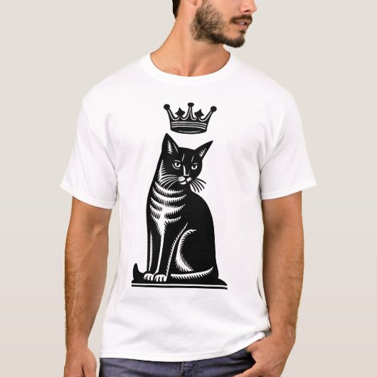 Noble Feline Woodcut Style T-shirt (Voorkant)