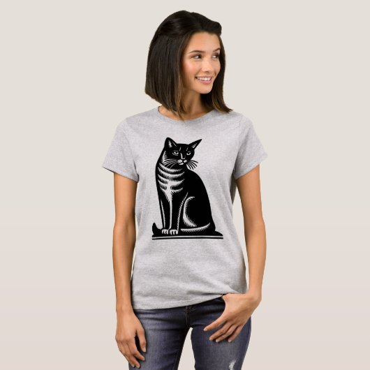 Noble Feline Woodcut Style T-shirt (Voorkant volledig)