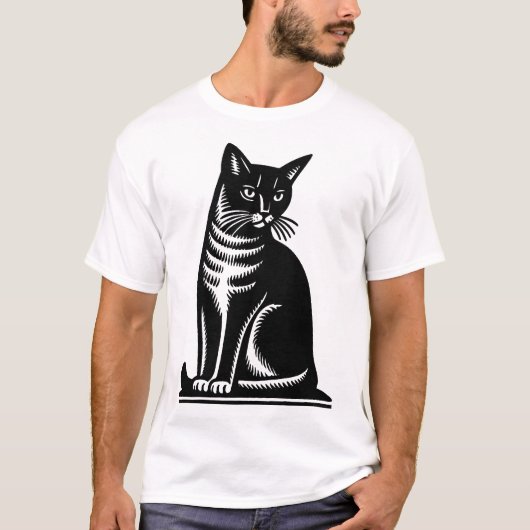 Noble Feline Woodcut Style T-shirt (Voorkant)