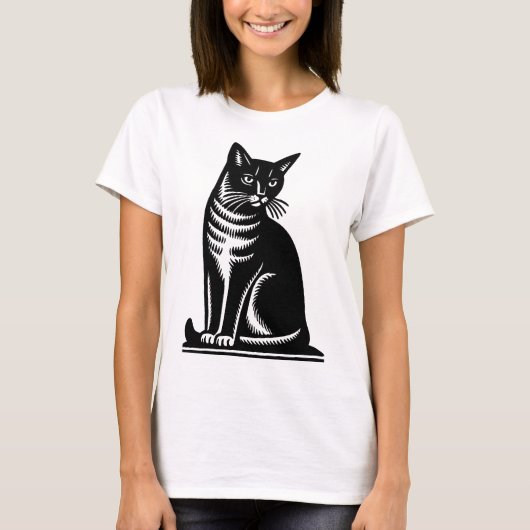 Noble Feline Woodcut Style T-shirt (Voorkant)