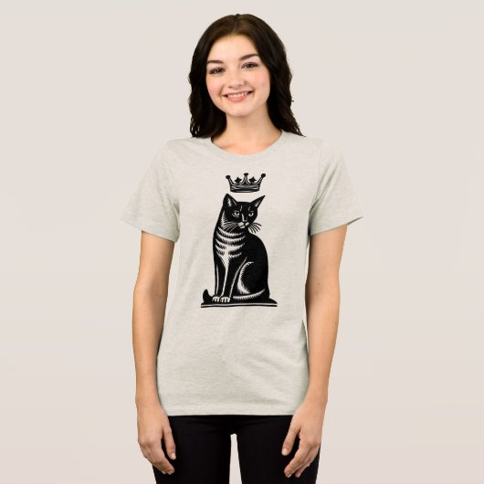 Noble Feline Woodcut Style Tri-Blend Shirt (Voorkant volledig)