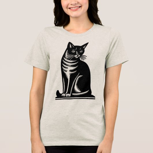 Noble Feline Woodcut Style Tri-Blend Shirt (Voorkant)