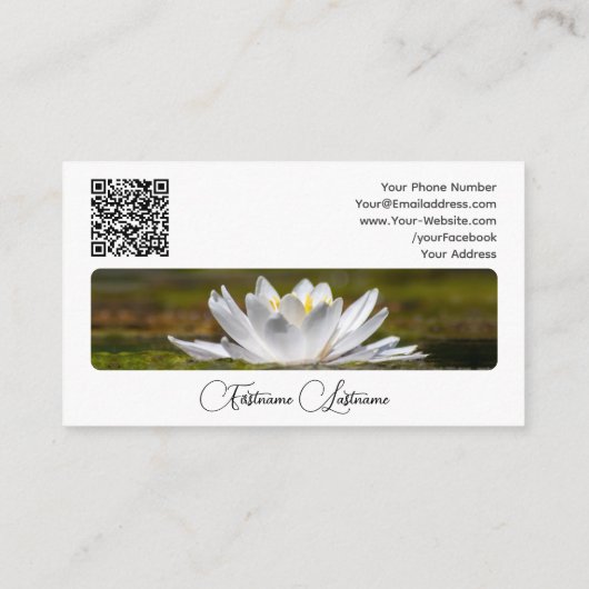 Noble florist white water lily calligraphy QR-Code Visitekaartje (Achterkant)