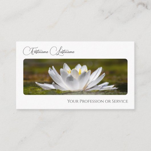 Noble florist white water lily calligraphy QR-Code Visitekaartje (Voorkant)