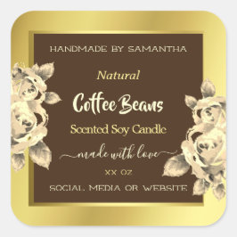 Noble Gold Brown Bloemen Product Verpakkingslabels Vierkante Sticker