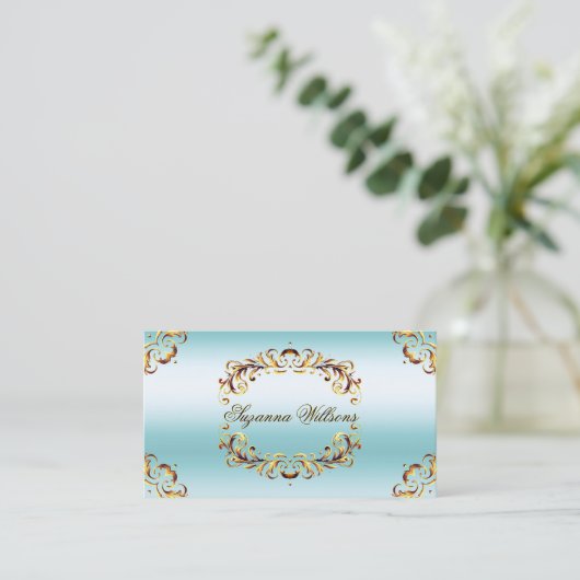 Noble Gold Decor Ice Blue Indrukwekkend en luxe Visitekaartje (Staand voorkant)